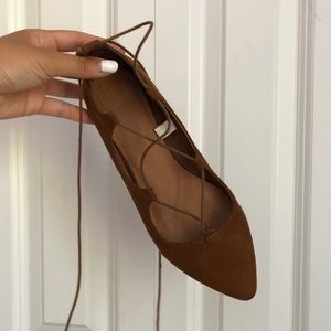 Faux suede lace up flats